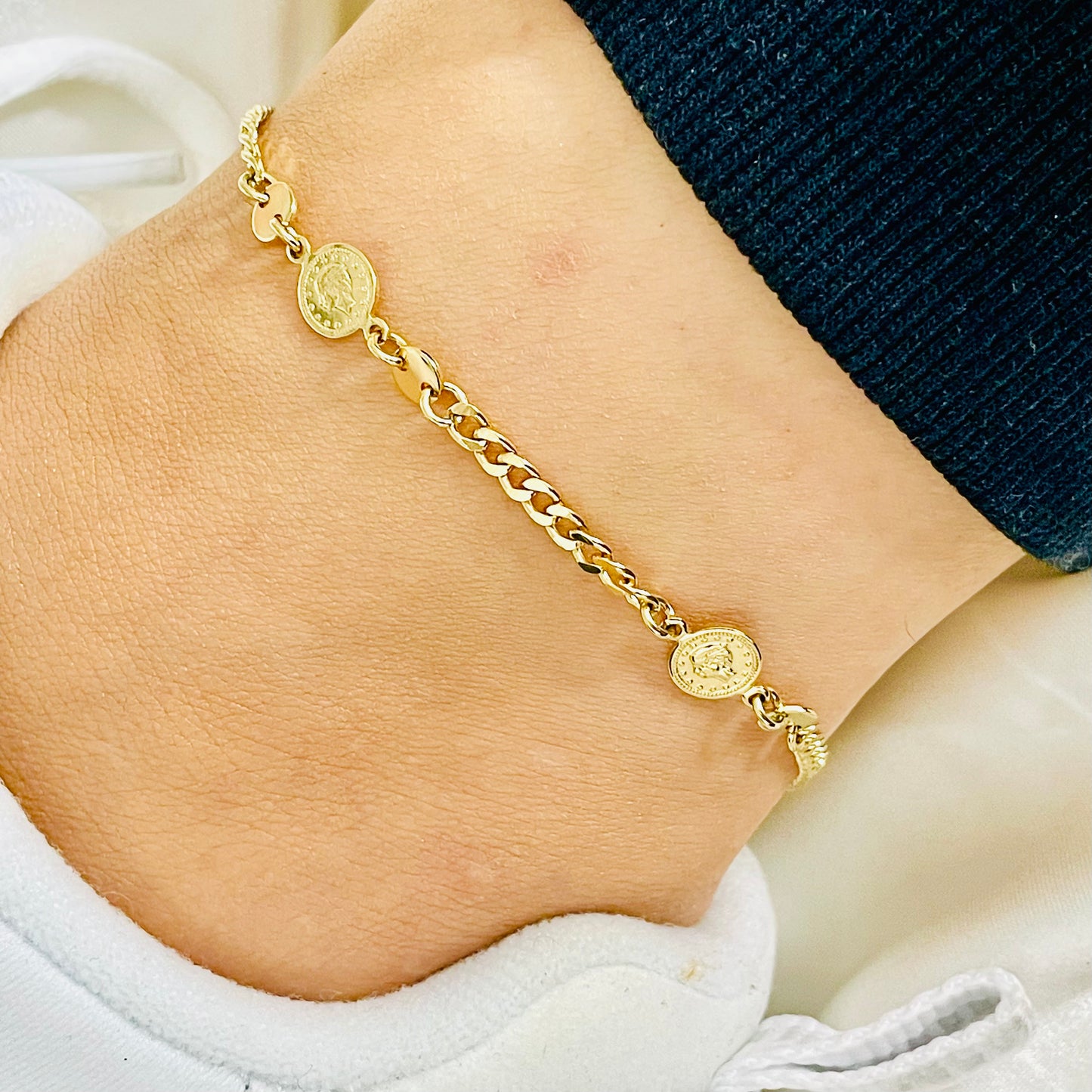 Gold Anklet Bracelet, Coin anklet, Everyday Anklet