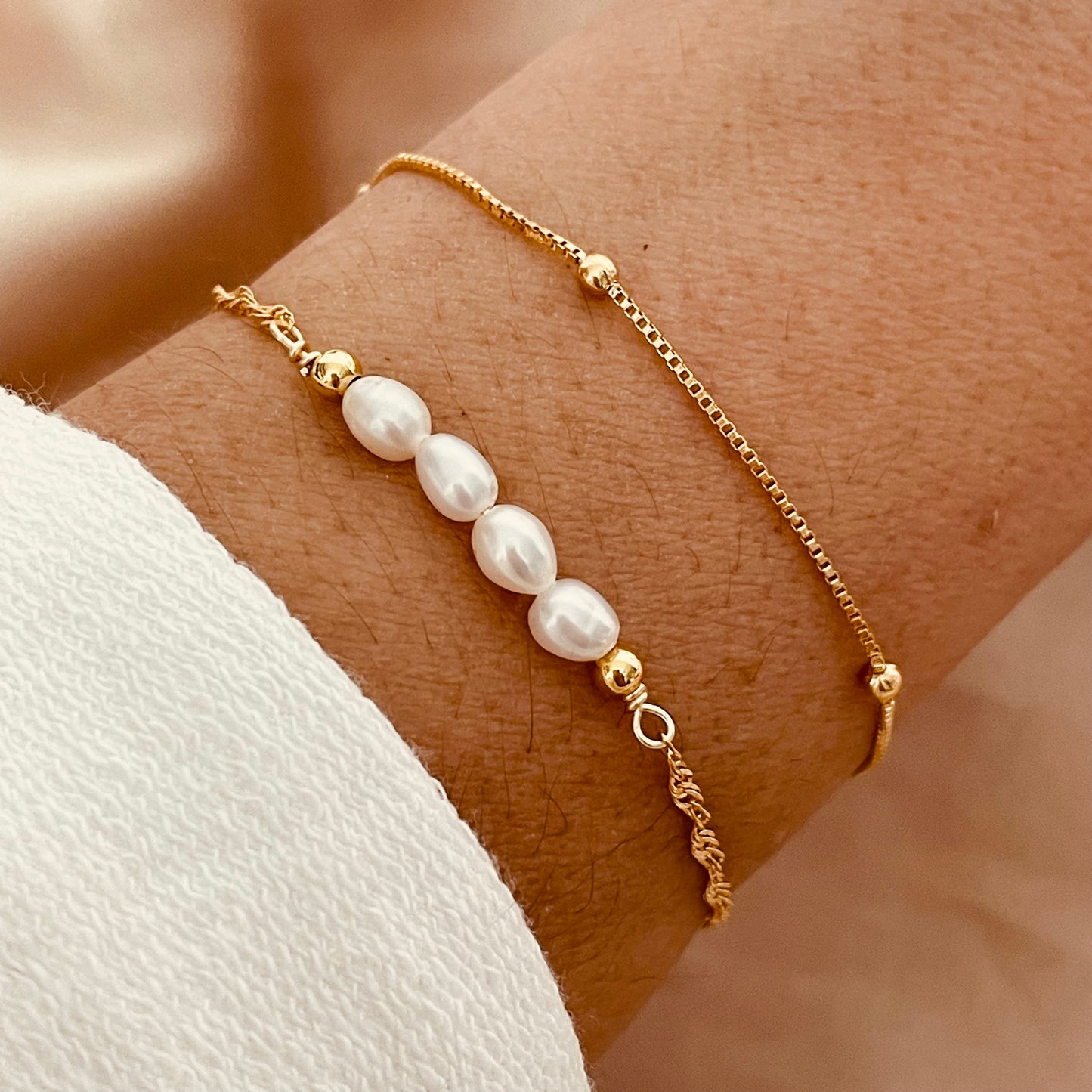 Gold Pearl Bracelet for wedding, Gold Pearl Bracelet for women, Gold and Pearl Bracelet Stack