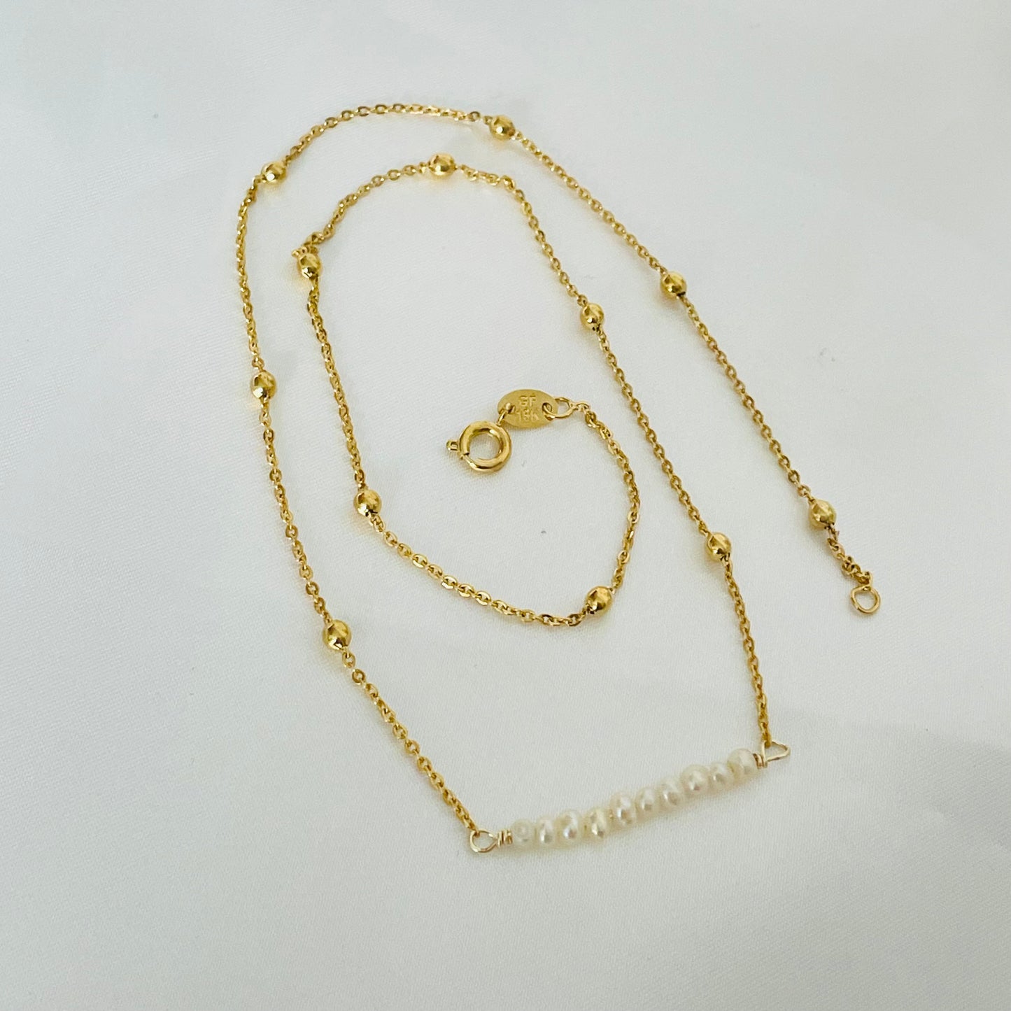 Natural Pearl Necklace, Bar of tiny pearls in necklace, Freshwater Pearl Necklace