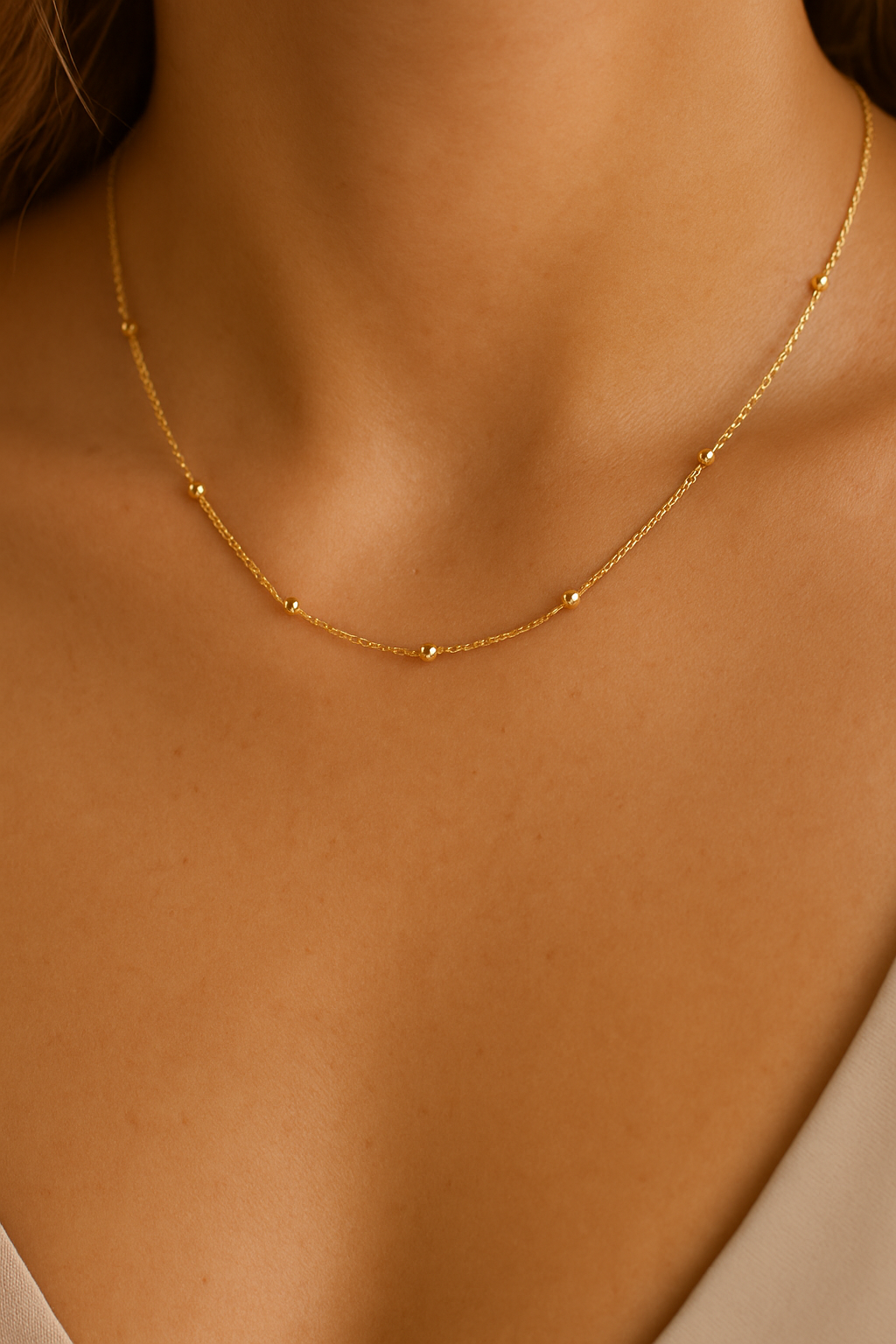 Gold Filled Beaded Satellite Necklace: Hypoallergenic Stainless Steel