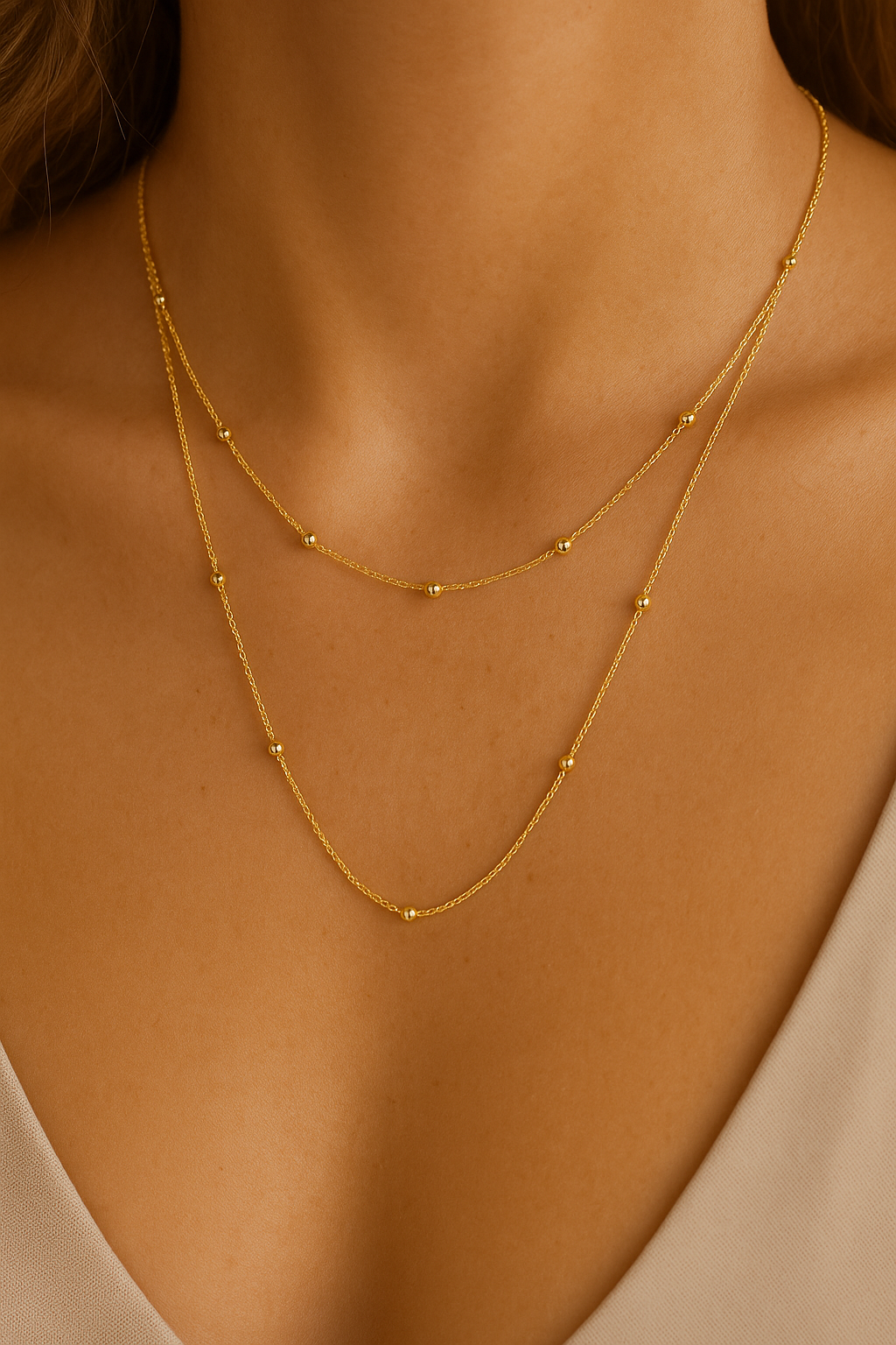 Gold Filled Beaded Satellite Necklace: Hypoallergenic Stainless Steel