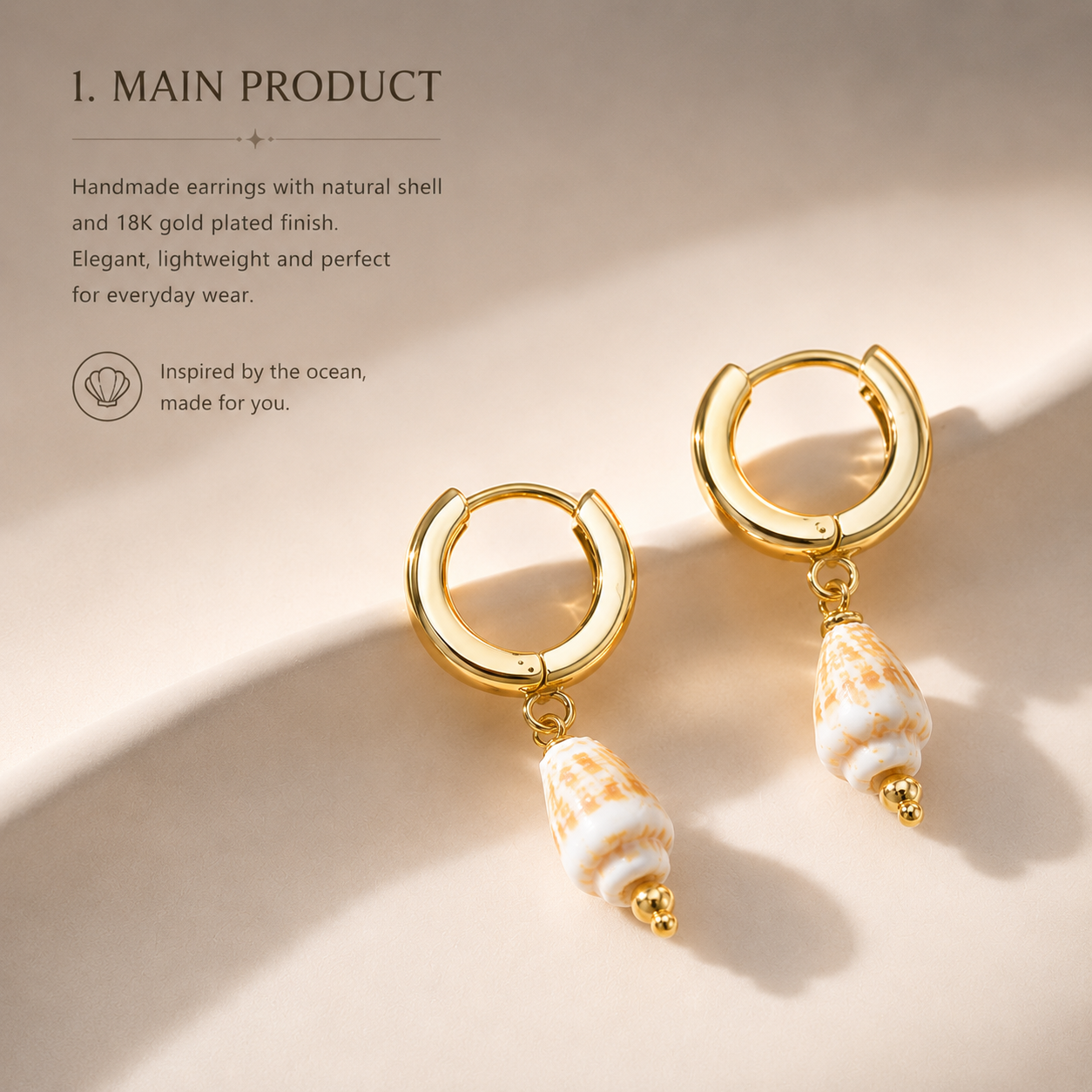 Handmade Shell Hoop Earrings | 18K Gold Plated Huggie Earrings | Natural Seashell Earrings | Beach Jewelry | Coastal Earrings | Gift for Her