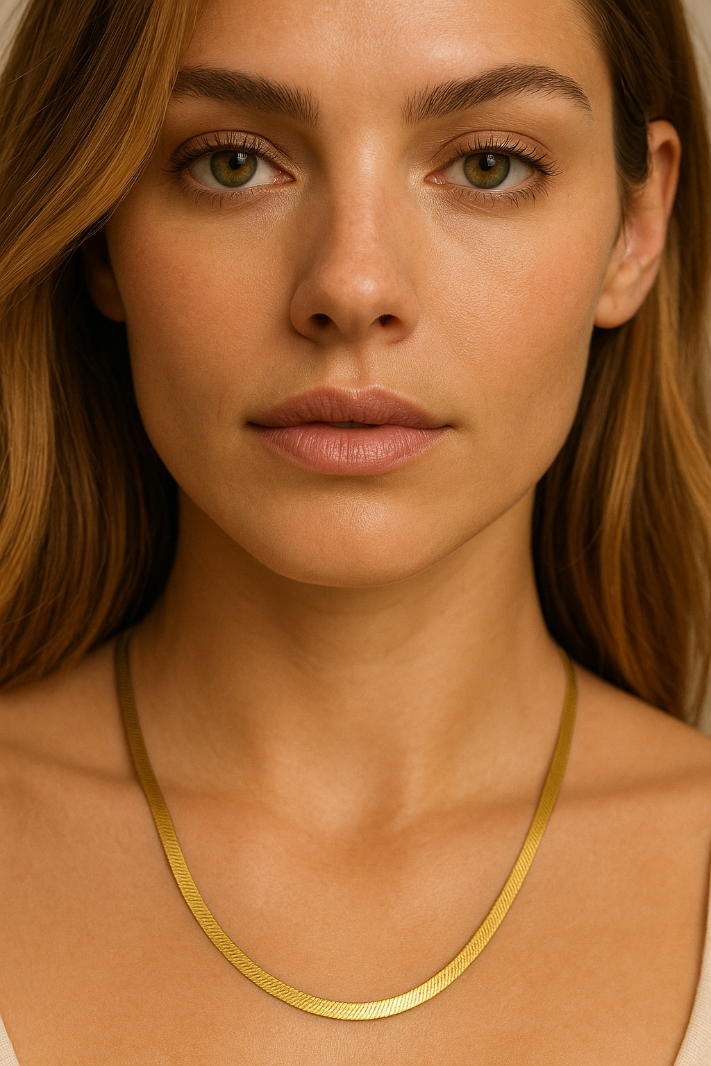 Gold Herringbone Necklace: 18K Plated Stainless Steel Flat Snake Chain