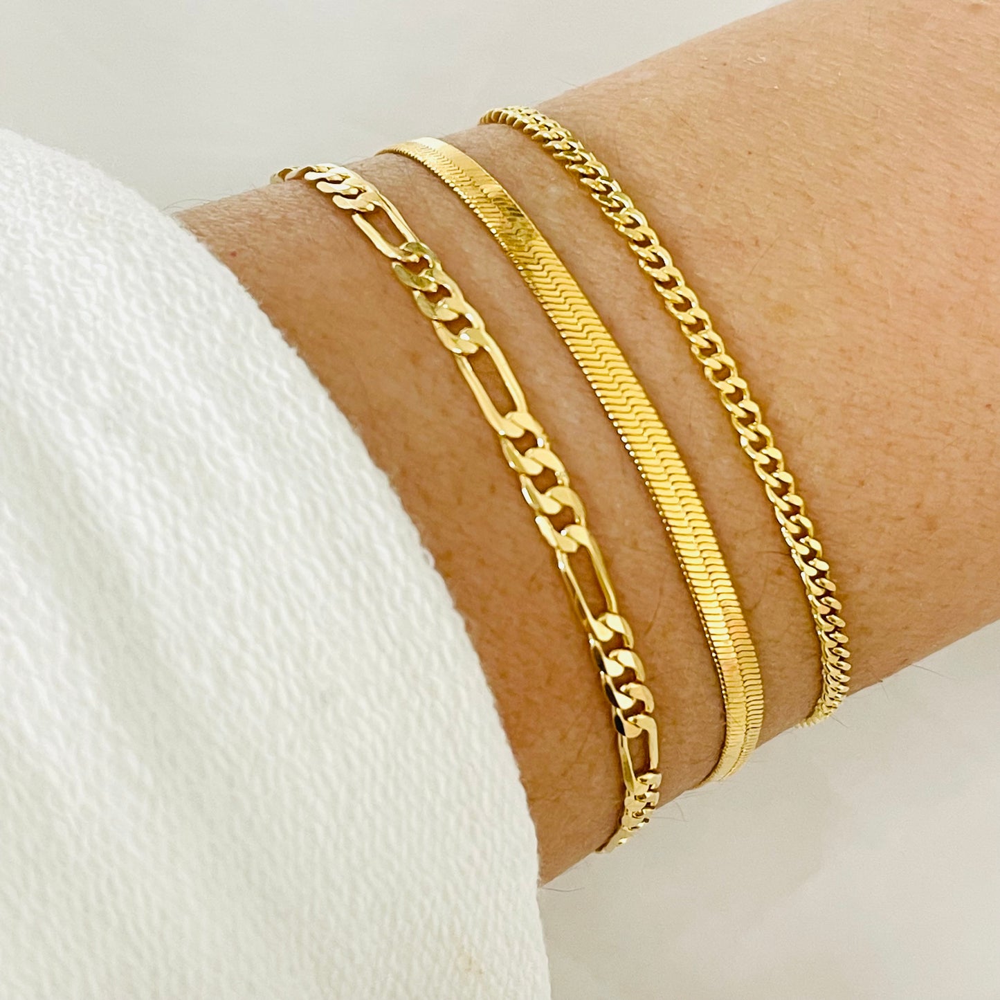18k Gold Filled Bracelet Set, Gemstone Chain Bracelet ,Gold Layering Bracelet, Bracelet Set
