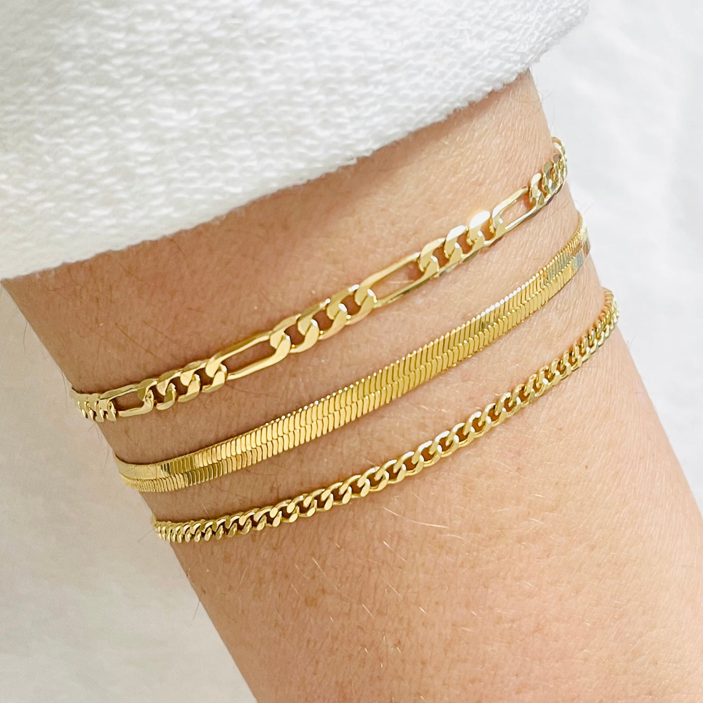 18k Gold Filled Bracelet Set, Gemstone Chain Bracelet ,Gold Layering Bracelet, Bracelet Set