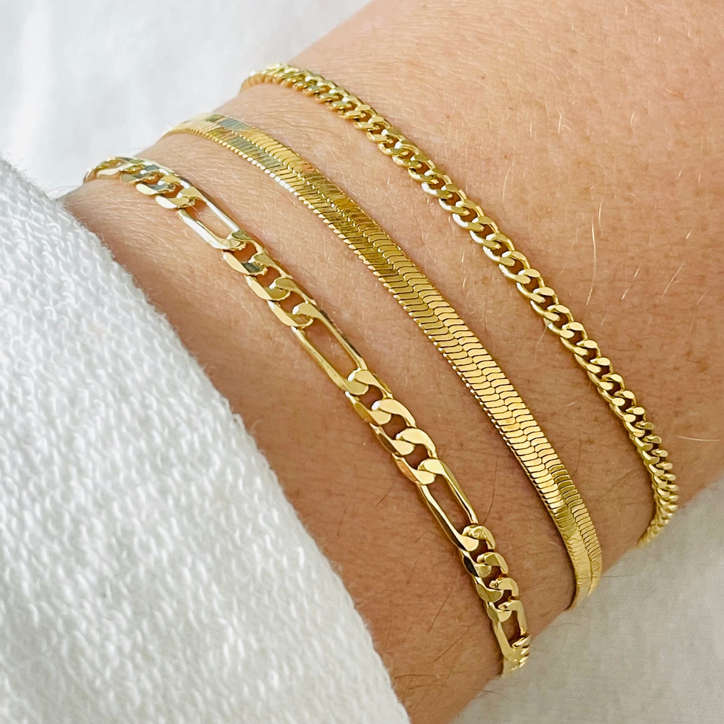 18k Gold Filled Bracelet Set, Gemstone Chain Bracelet ,Gold Layering Bracelet, Bracelet Set