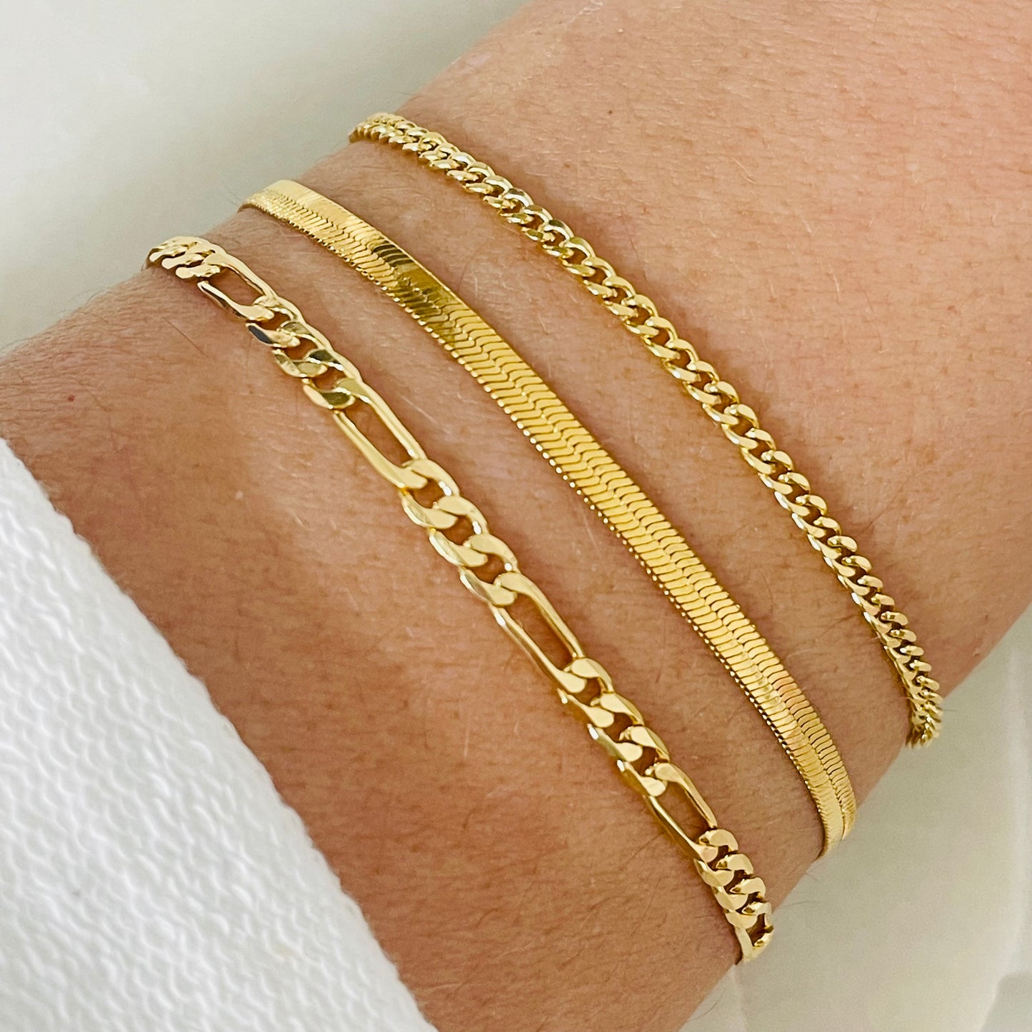 18k Gold Filled Bracelet Set, Gemstone Chain Bracelet ,Gold Layering Bracelet, Bracelet Set