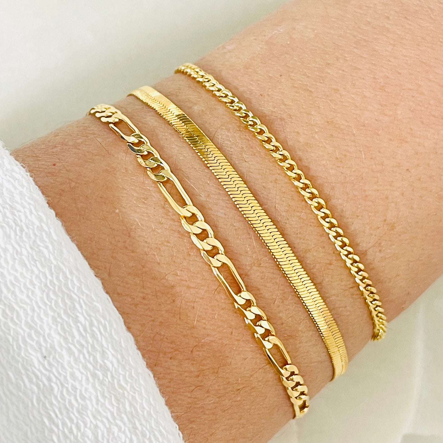 18k Gold Filled Bracelet Set, Gemstone Chain Bracelet ,Gold Layering Bracelet, Bracelet Set