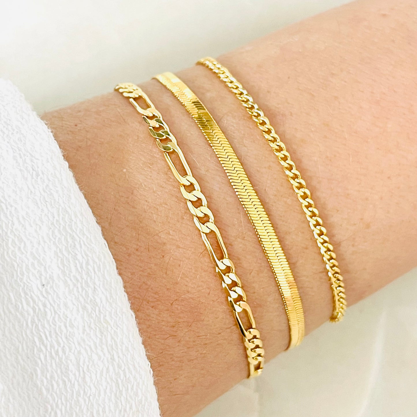 18k Gold Filled Bracelet Set, Gemstone Chain Bracelet ,Gold Layering Bracelet, Bracelet Set