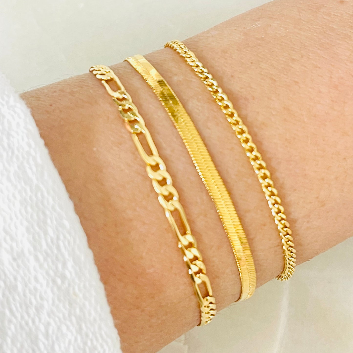 18k Gold Filled Bracelet Set, Gemstone Chain Bracelet ,Gold Layering Bracelet, Bracelet Set
