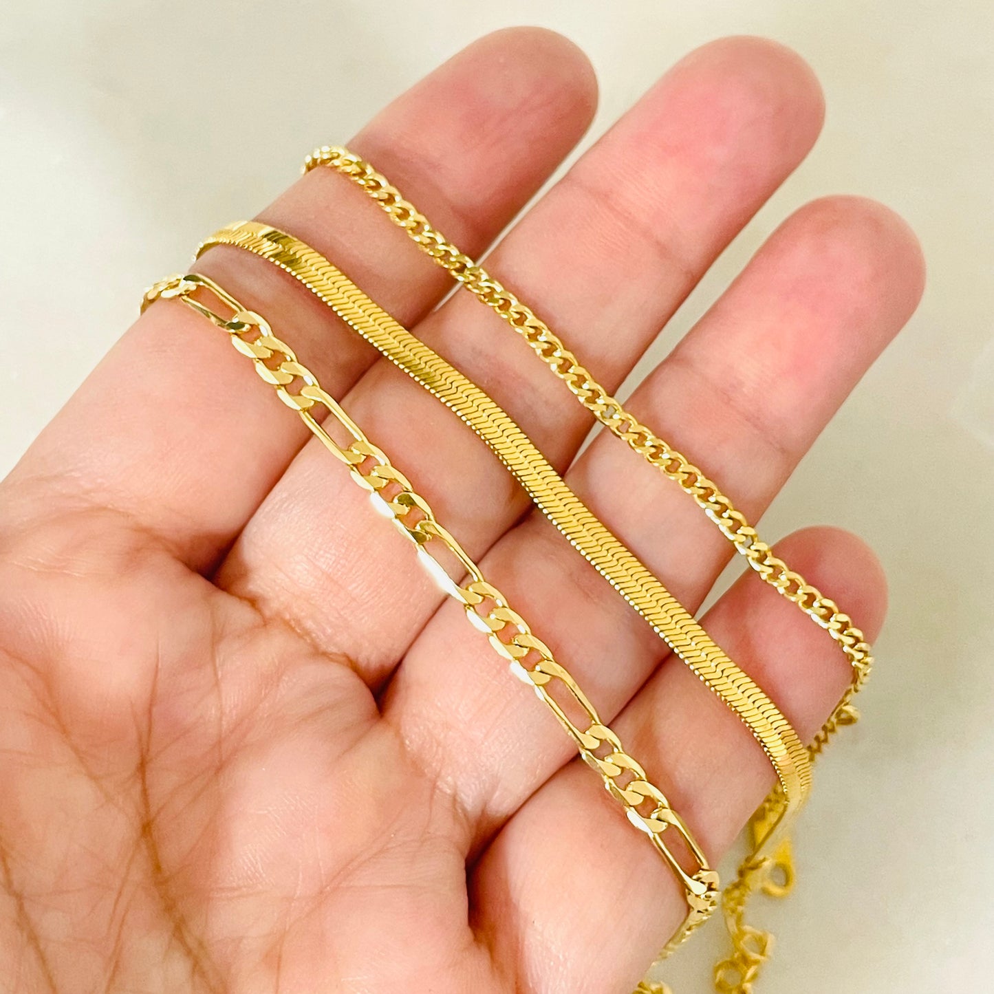 18k Gold Filled Bracelet Set, Gemstone Chain Bracelet ,Gold Layering Bracelet, Bracelet Set