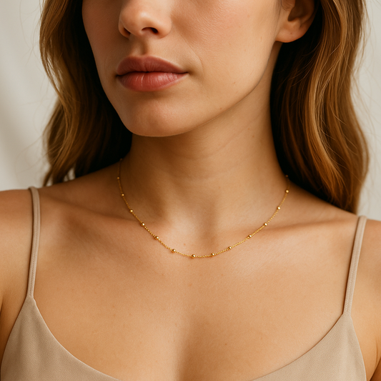 Gold Filled Beaded Satellite Necklace: Hypoallergenic Stainless Steel