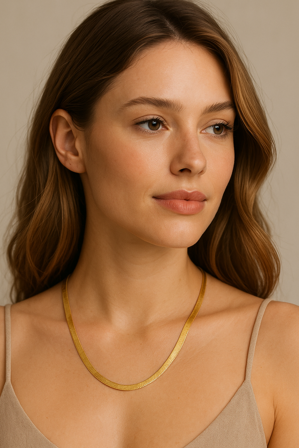 Gold Herringbone Necklace: 18K Plated Stainless Steel Flat Snake Chain