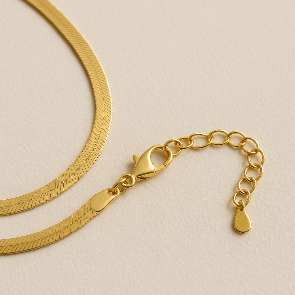 Gold Herringbone Necklace: 18K Plated Stainless Steel Flat Snake Chain