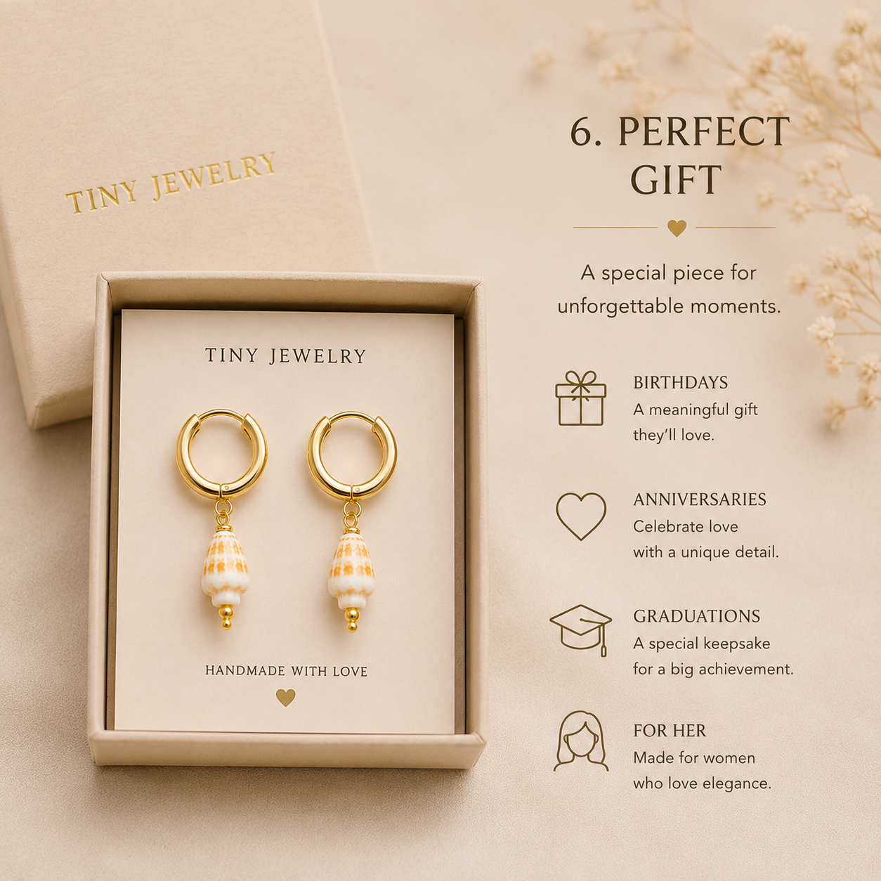 Handmade Shell Hoop Earrings | 18K Gold Plated Huggie Earrings | Natural Seashell Earrings | Beach Jewelry | Coastal Earrings | Gift for Her