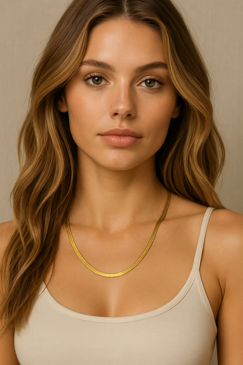 Gold Herringbone Necklace: 18K Plated Stainless Steel Flat Snake Chain