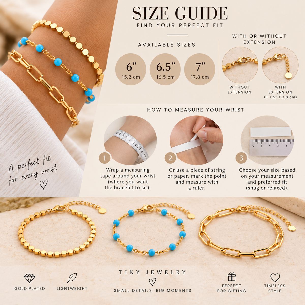 Gold Bracelet Set of 3, Gold Plated Bracelet Stack, Blue Beaded Bracelet, Paperclip Chain Bracelet, Layered Bracelets for Women